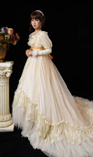 Quaint Lass~Gorgeous Wedding Lolita Flower Trailing Dress XS trailing dress 