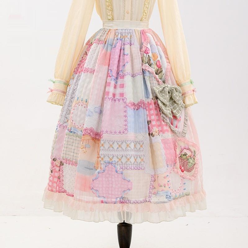 Mewroco~Country Patchwork~Sweet Lolita Dress Set Print OP SK Shirt and Camisole (L M S XL) 41848:718978