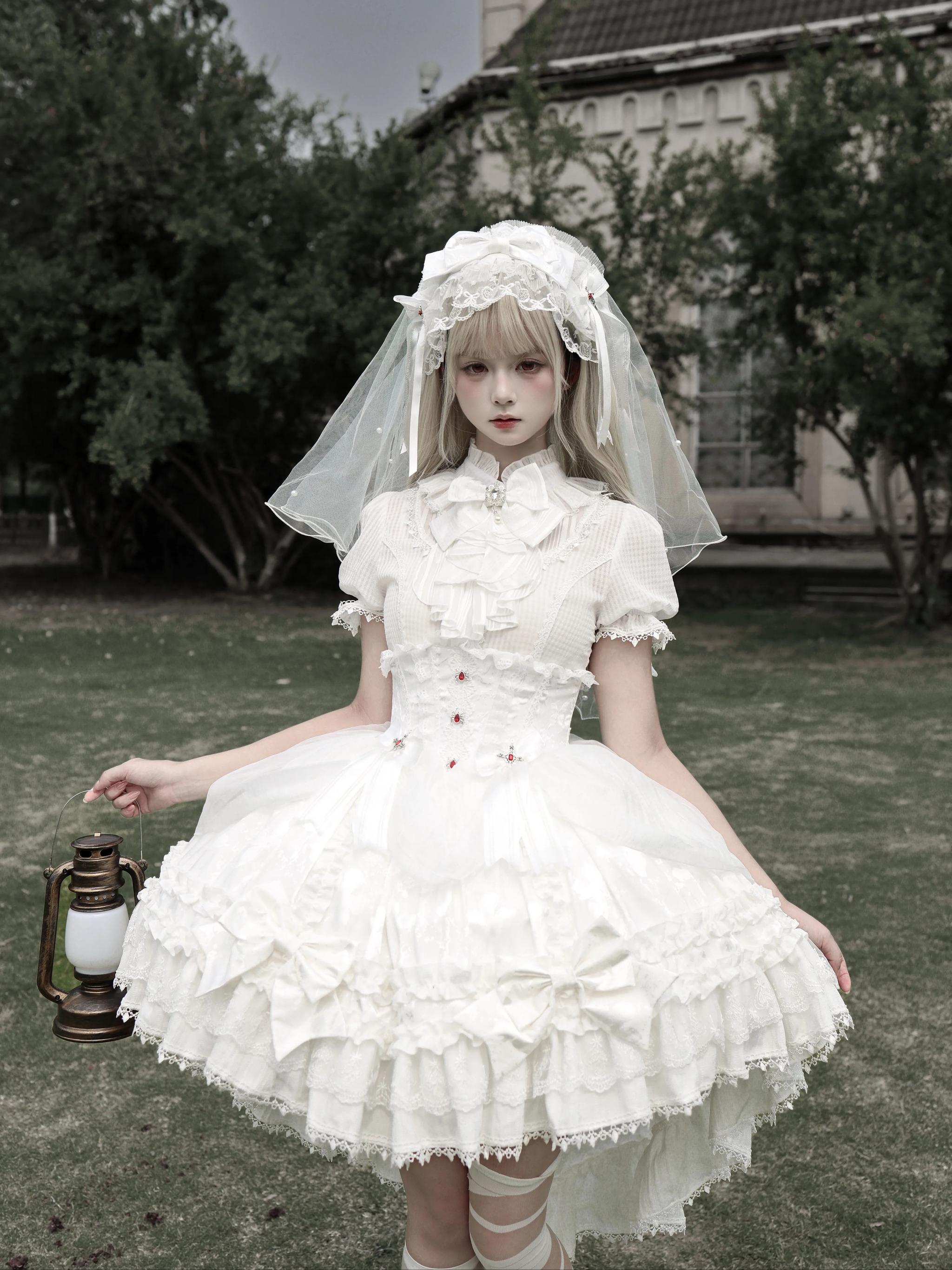 Spider Cross Knot - Gothic Lolita Skirt Set, High-low Hem and Fishbone Waist 45733:860171