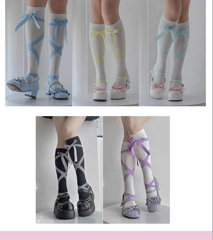 Roji roji~Uniform Cotton Lolita Autumn Calf Socks   