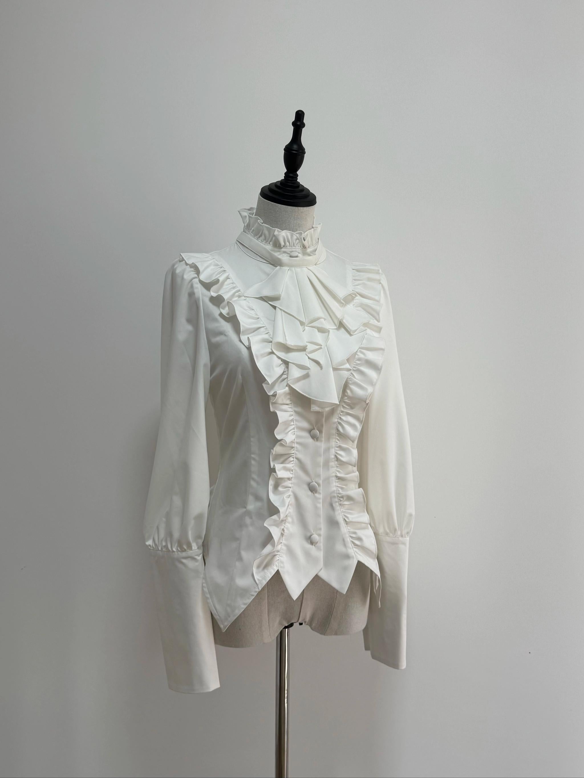 Nightingale Girl - Ode to Nobility - Gothic Lolita Mutton Sleeve Shirt, Detachable Jabot (L M S XL) 44130:797134