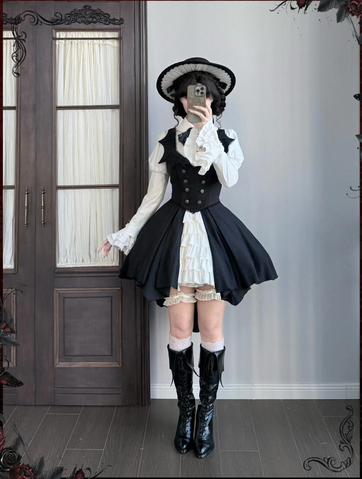 Bat Guardian - Halloween Gothic Lolita JSK Dress Set, Bat Wing Collar 46028:872911