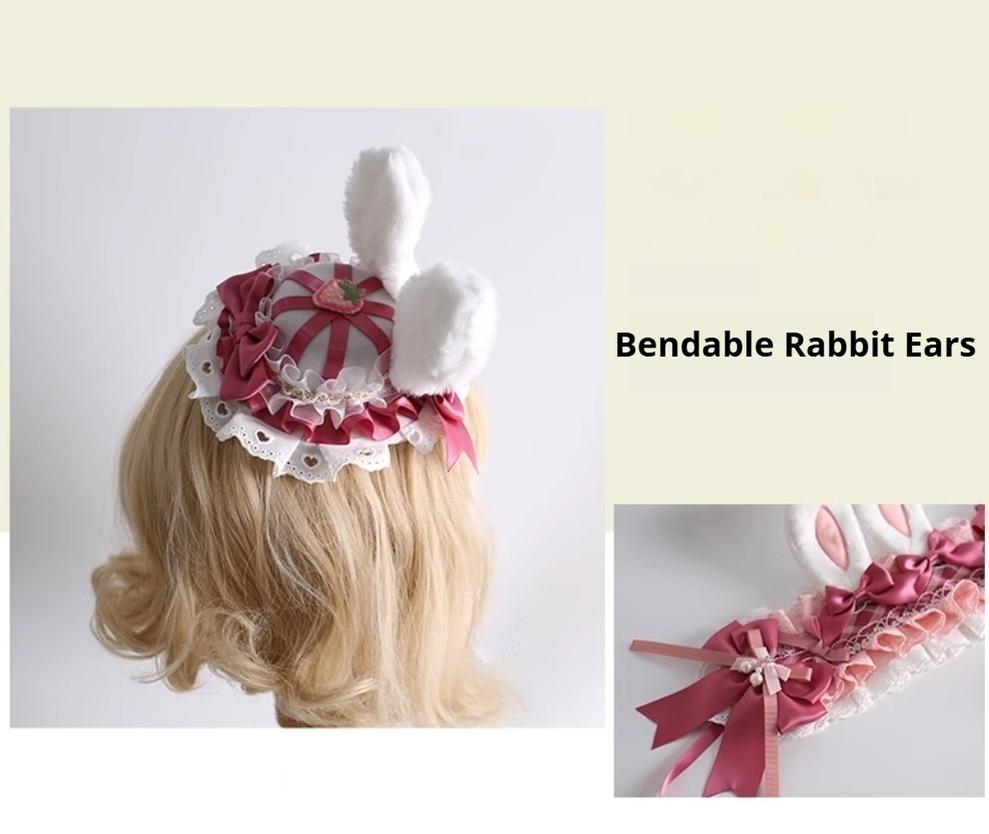 Xiaogui~Sweet Lolita Headdress Pink White Bunny Ear Hair Accessory