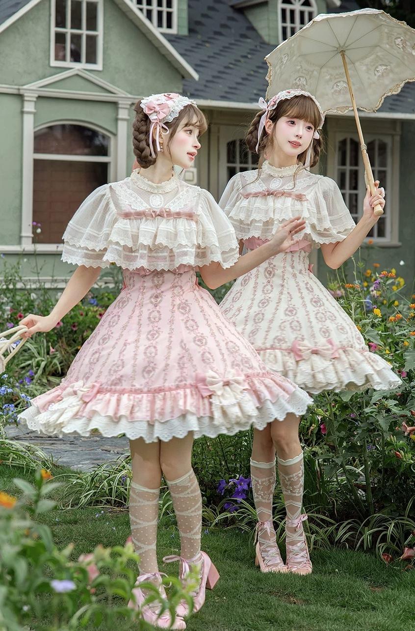 Whispers of Blossoms & Candlelight - Sweet Lolita Floral Printed JSK Dress with Bows 45631:856583