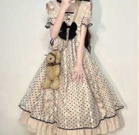 CR Cat Romance~Coconut Milk Boo Boo~Elegant Lolita Polka Dot OP   