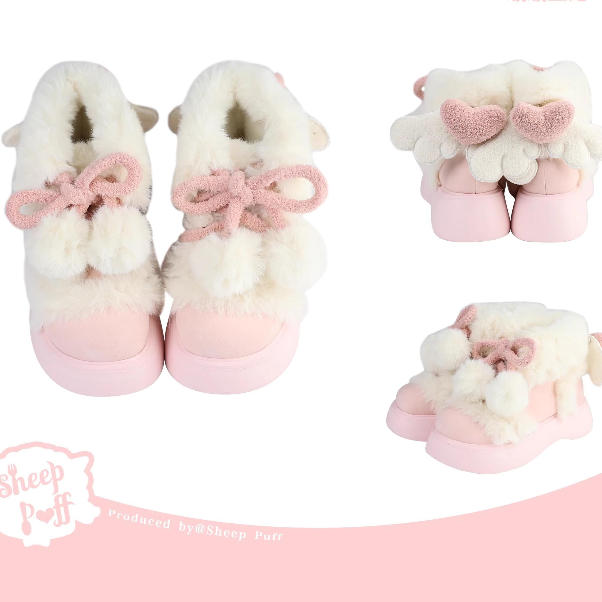 Sheep Puff - Fluffy Qubi - Winter Lolita Shoes Sweet Warm Snow Boots with Plush