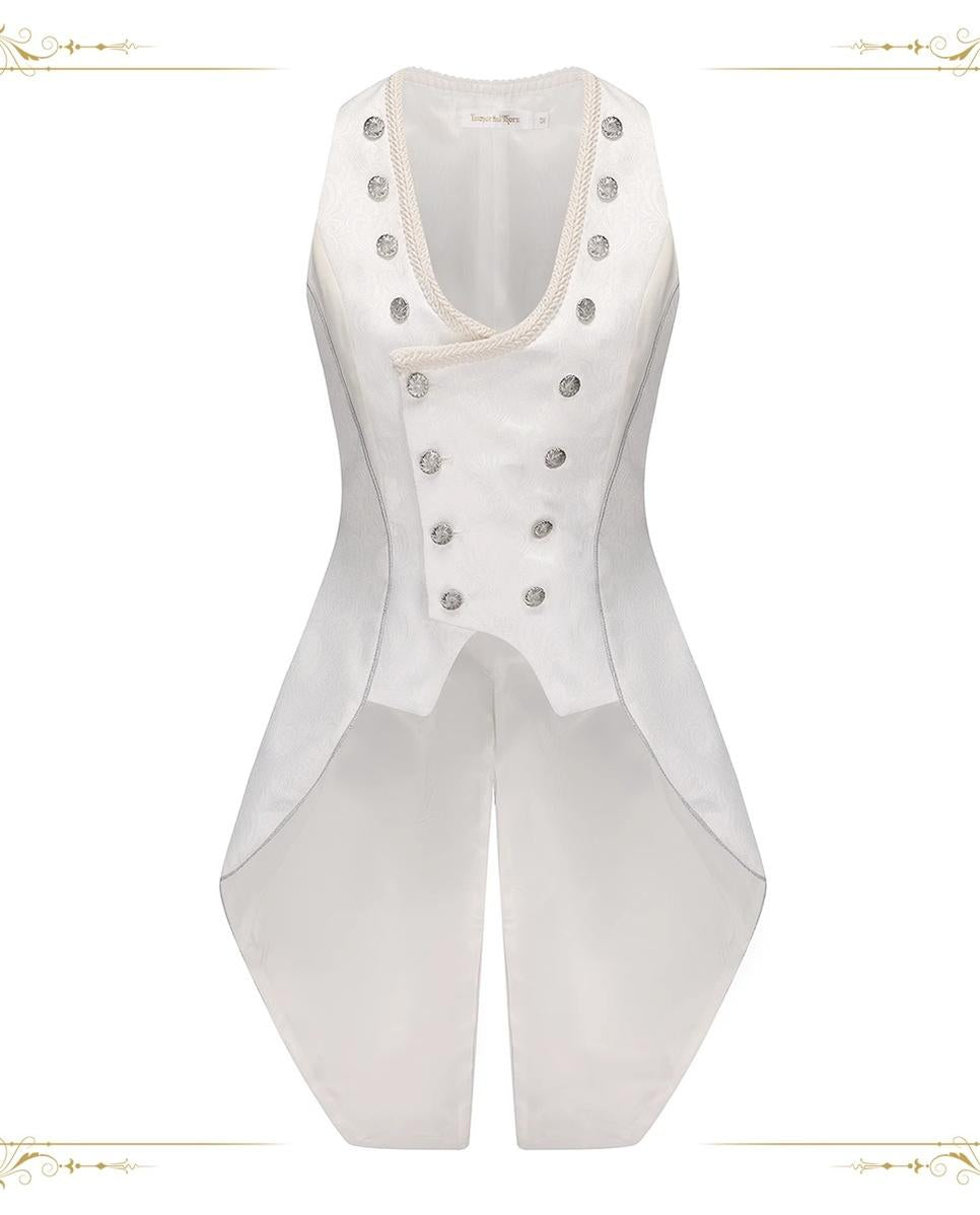 Immortal Thorn - Subtle Prejudice - Ouji Lolita Long Coat Hight-Low Hem with a Back Bow White XS