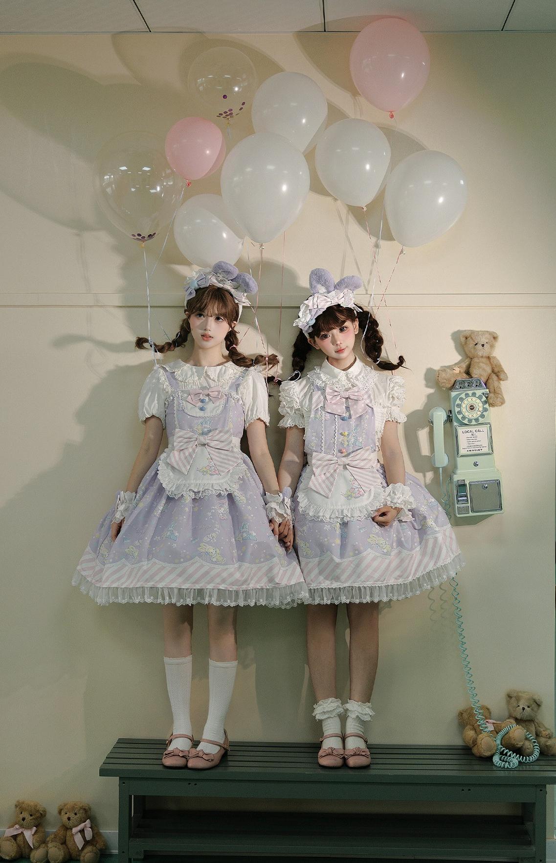 Star Gummies - IP Collaboration Sweet Lolita Dress, Bunny Print & Lace