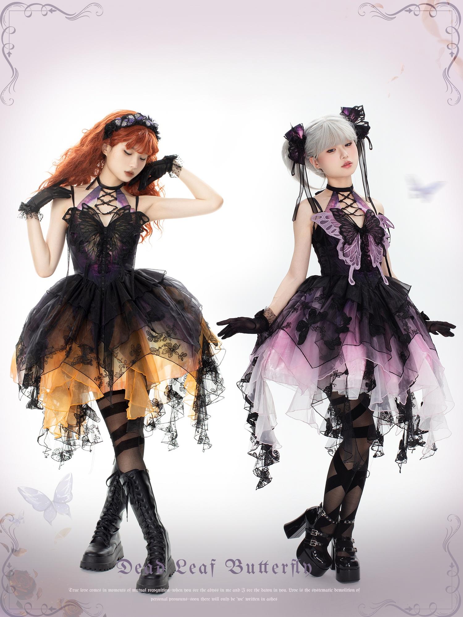 Urtto - Dead Leaf Butterfly - Chiffon Gothic Lolita JSK, Irregular Tiered Skirt 44352:804692