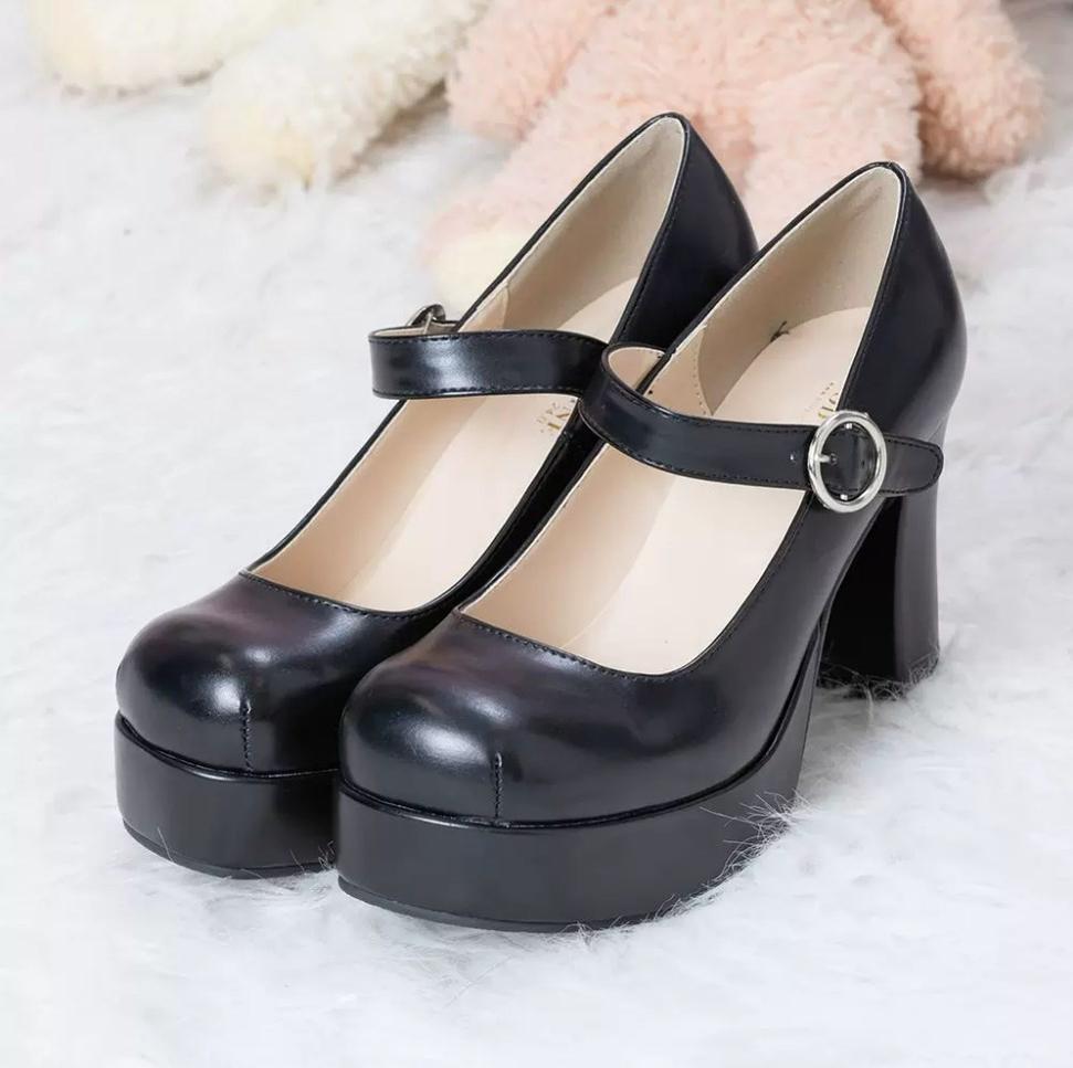 42Lolita Clearance Items Collection #58-Black color Lolita heels shoes, size 40  