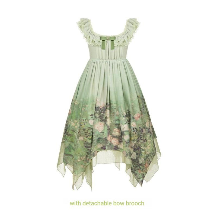 With PUJI~Blooming Rose~Chiffon Classic Lolita Dress Set Painting Styled OP & JSK (L M S) 42925:758720