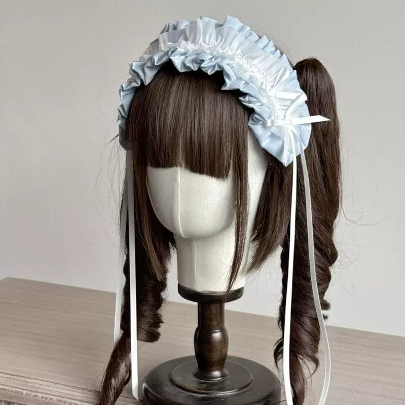 MAID - Elegent Lolita Bonnet Black Ribbon BNT Blue x White Headband