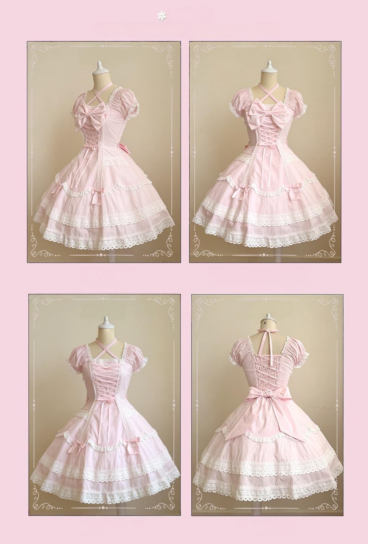 Showa Sweetheart - Old School Lolita OP Dress, Ruffled Lace Hem (L M S XL XS) 45887:866825
