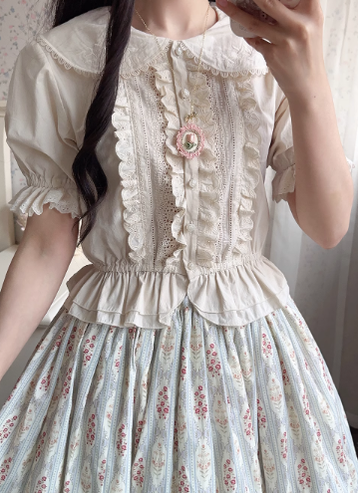Miss Point~Little Anna~Elegant Lolita Cotton Puff Sleeve Blouse custom size ivory 