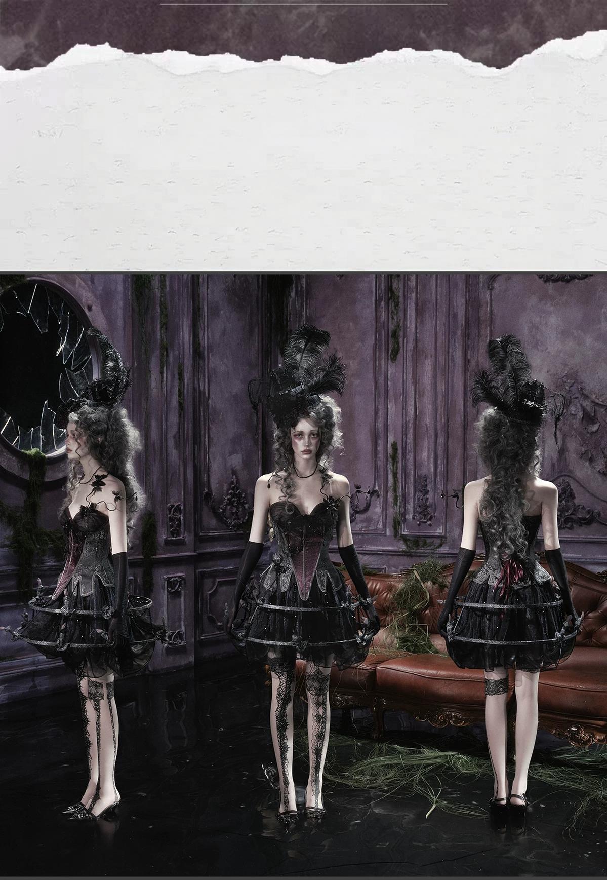 Undead's Gift - Halloween Gothic Lolita Sailboat Top Hat, Feather & Lace 46022:872806
