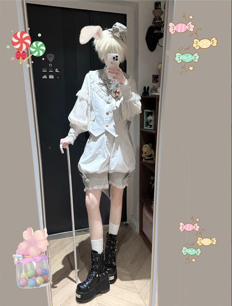 Candy Shop - Ouji Lolita Vest Set, Ruffle Hem Bow Shorts 45061:832833