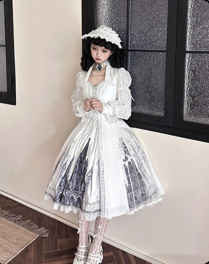 Susin Lolita~Night Traveler~Gothic Lolita Skirt Outfit Long Coat Shirt and Bustier 42118:727525