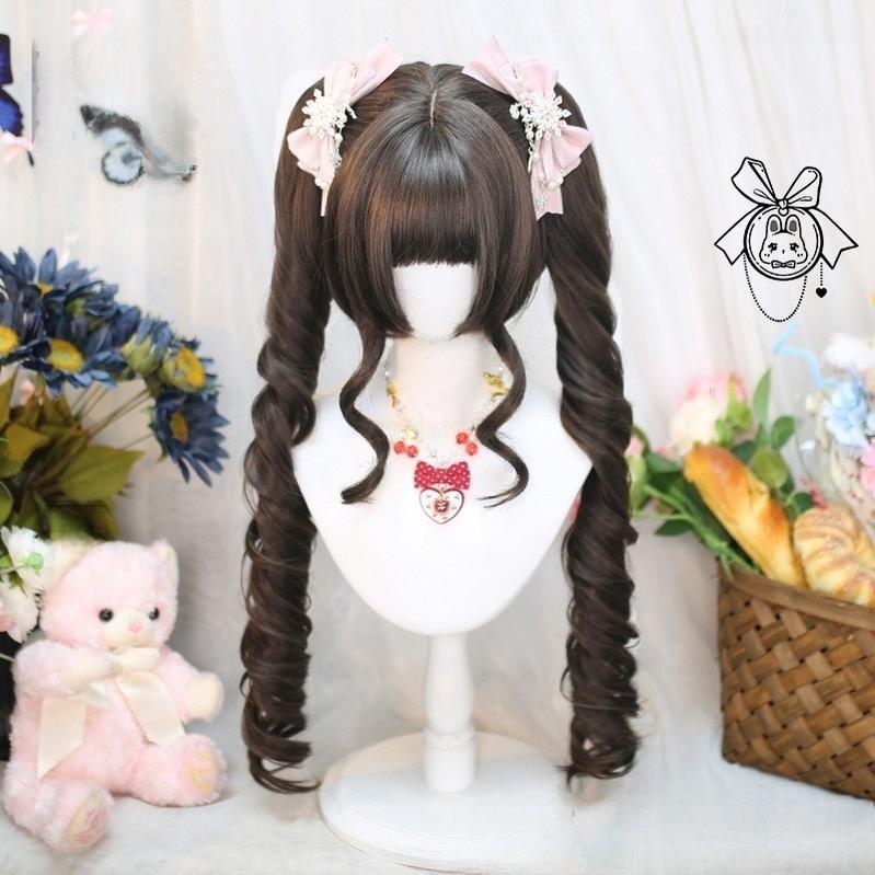 Dalao Home~Stellar Bits~Daily Lolita Wig Detachable Curl Hair Double Ponytails Cold Brown