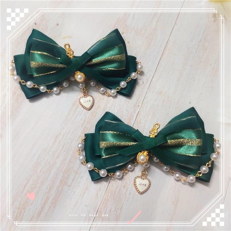 MoXiaoqing Handmade~Elegant Lolita HeaddressDark Green Butterfly Hair Accessory Choker Dark green hair clips ( a pair)  