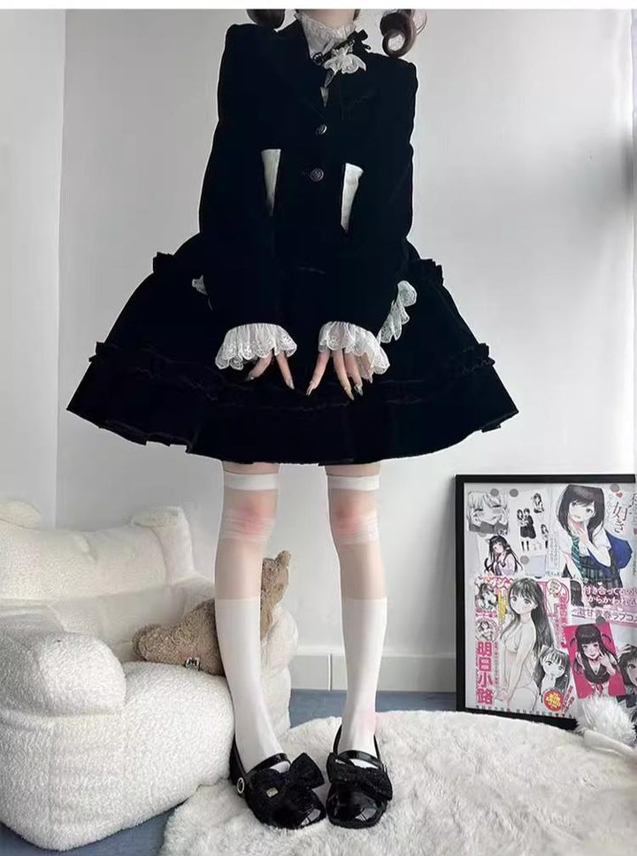 CastleToo~Erosion Heart F-Type~Ouji Lolita Suit Black Velvet Shorts and Skirt 40628:669954