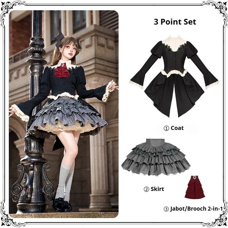 With PUJI~Night Feast~Gothic Lolita Suit Ouji Lolita Tailcoat Tiered Skirt Shorts (L M S) 41692:712038