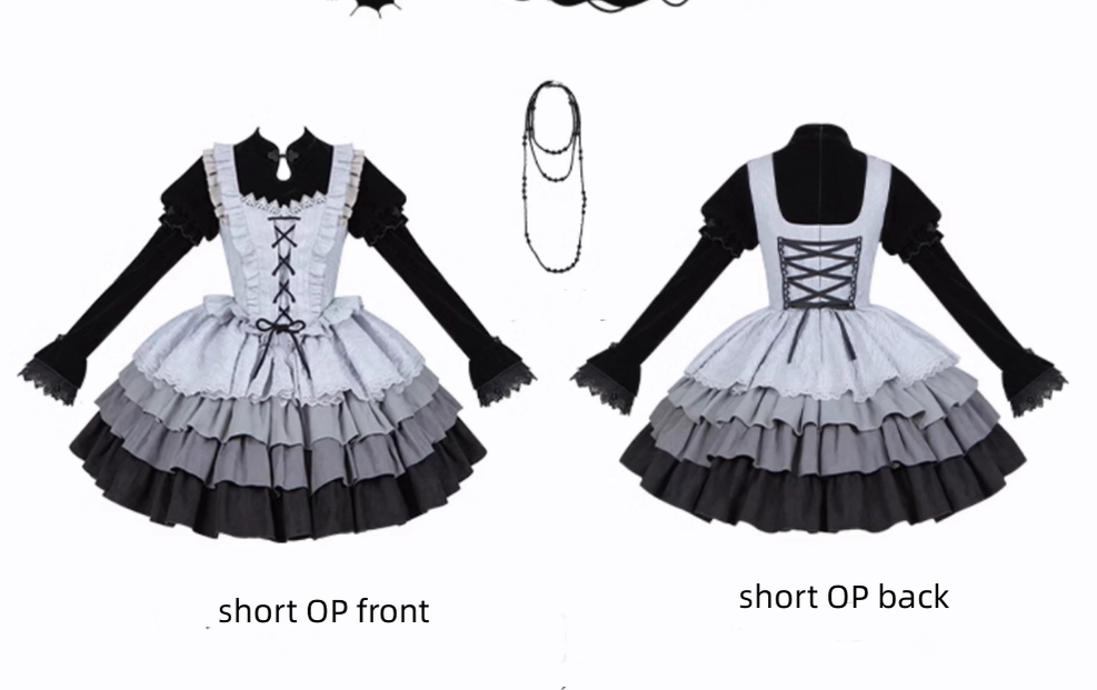 With Puji~Innocent Talk~Halloween Chinese Style Lolita OP Black-silver Gray Dress   