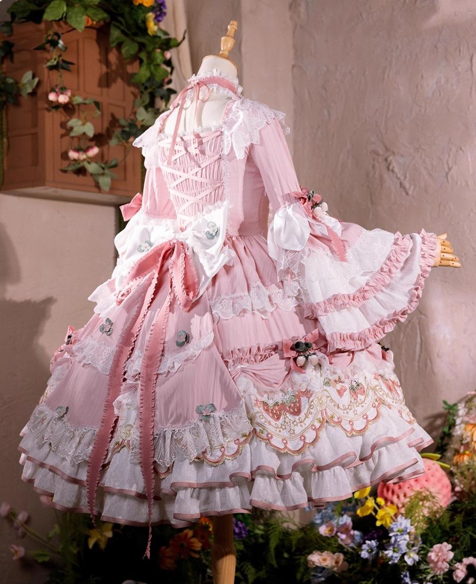 Bramble Rose - Starryberry Eden - Hime-sleeved Sweet Lolita Dress, Strawberry Embroidery 44262:801237