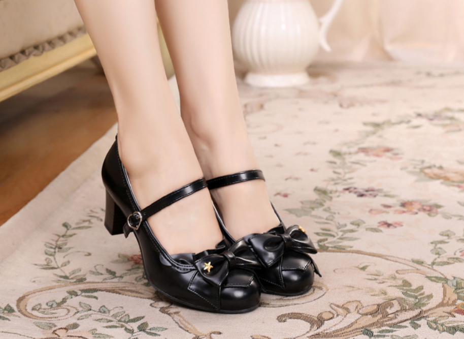 Sosic - Ode to Luan - Sweet Lolita High Heel Bow Shoes black color 33