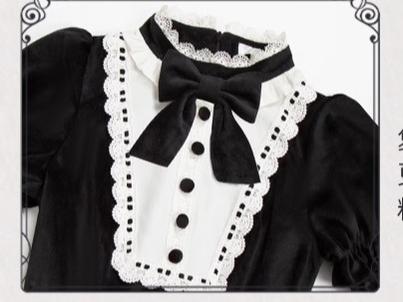 With PUJI~Sleepless Night~Classic Lolita Black OP Dress White Princess Sleeves   