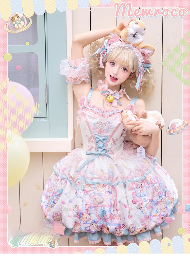 Mewroco~Vibrant Hamster~Sweet Lolita JSK Dress Floral Print Bud Skirt