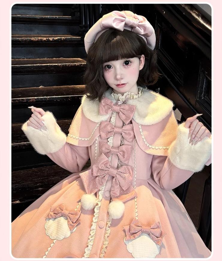 Sakurahime~Sweet Cookie~Sweet Lolita Coat Detachable Cape Pastel Outwear   