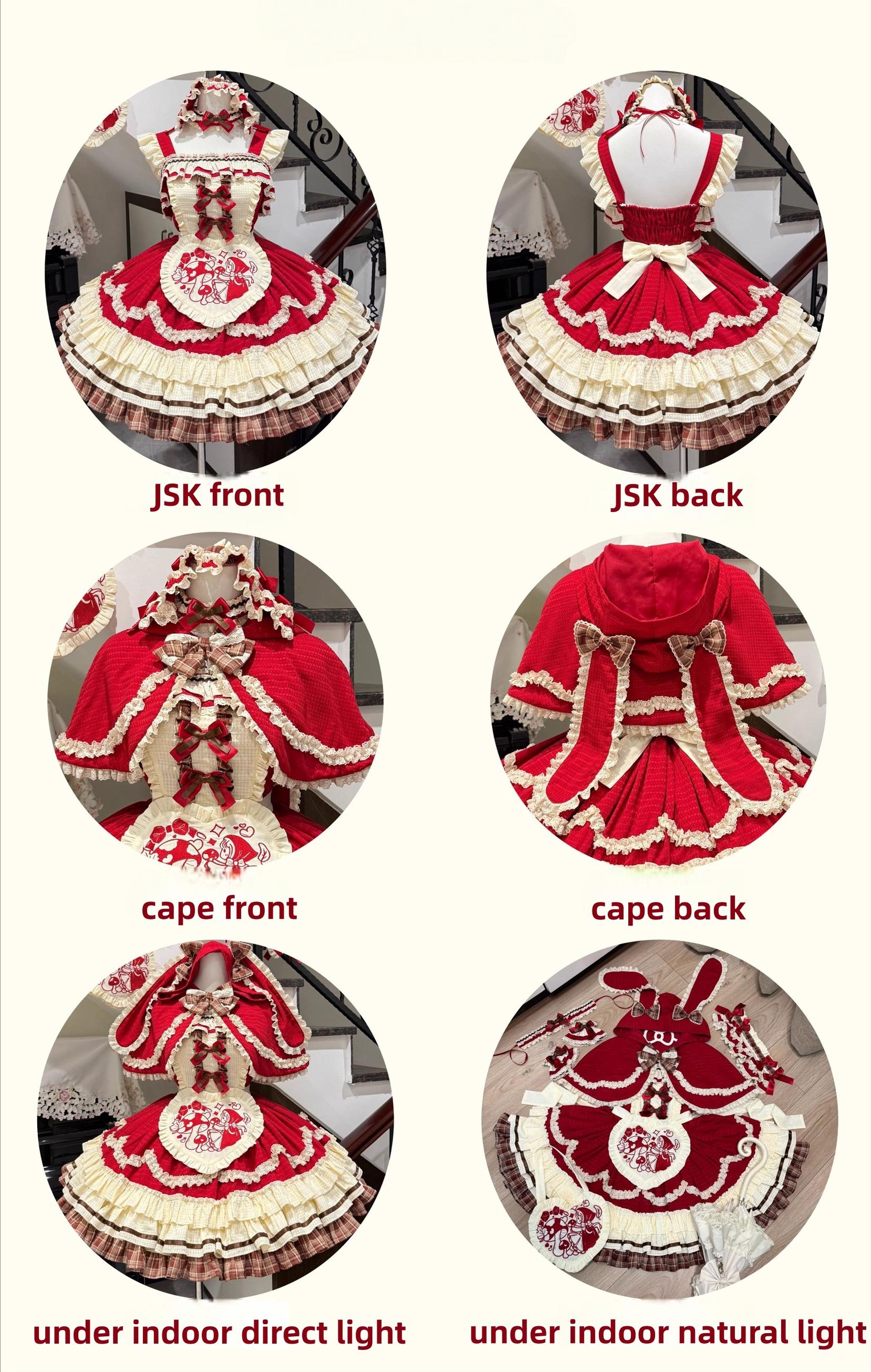 Xiao Ai Qu - Little Red Cloak - Sweet Lolita JSK Set, Rabbit Ear Cape 44348:805029