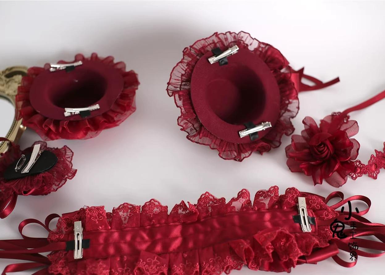 Dark Red Gorgeous Headdress, Floral Veils