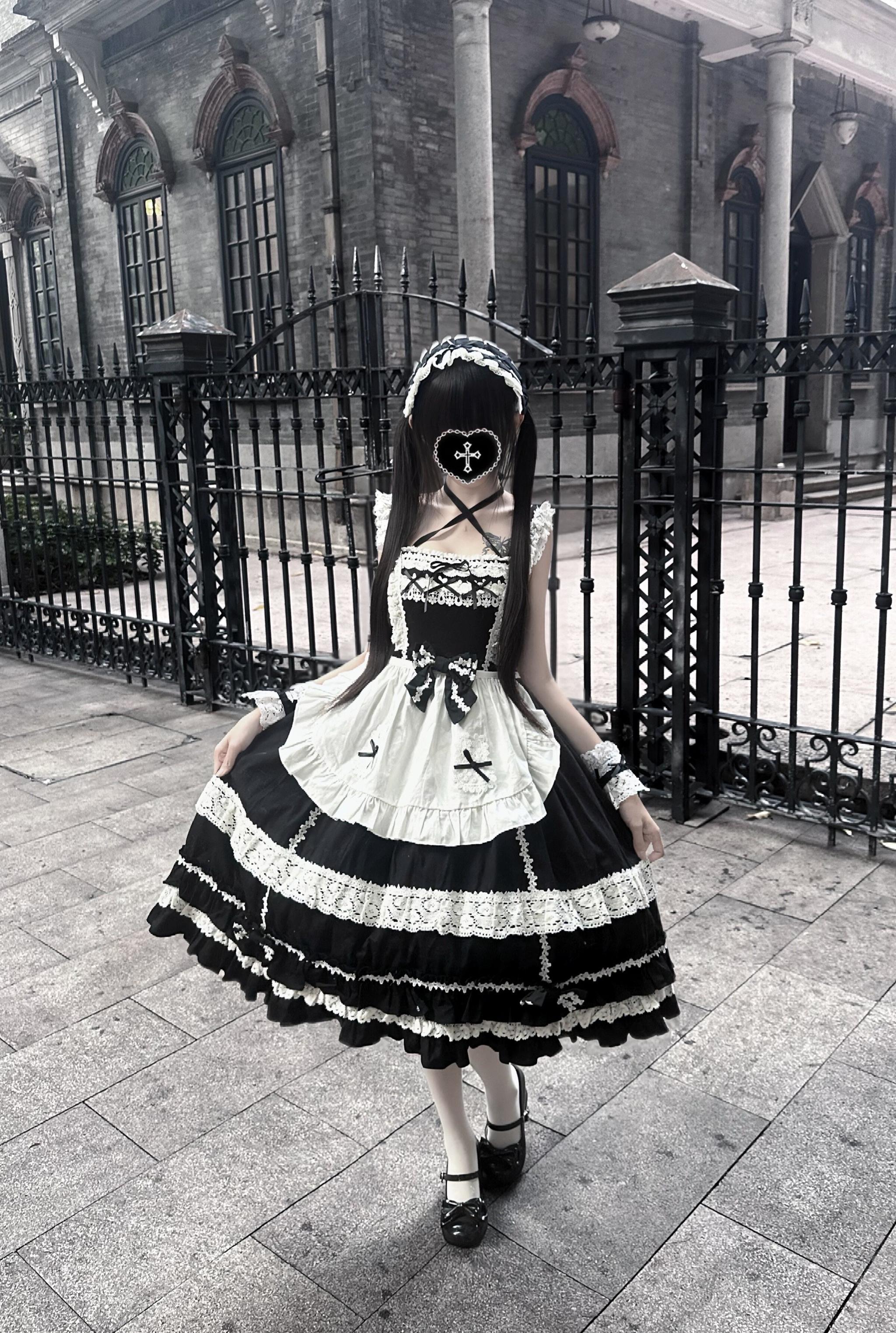 First Generation Doll - Black Old School Lolita Halter JSK Dress with Lace Apron Only (choose one size) One Size