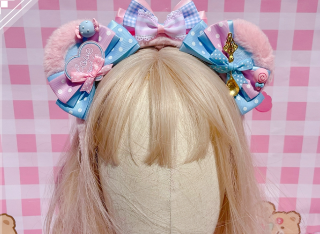 Pretty Girl Lolita~Sweet Lolita Pink-blue Accessories a bear ears KC  