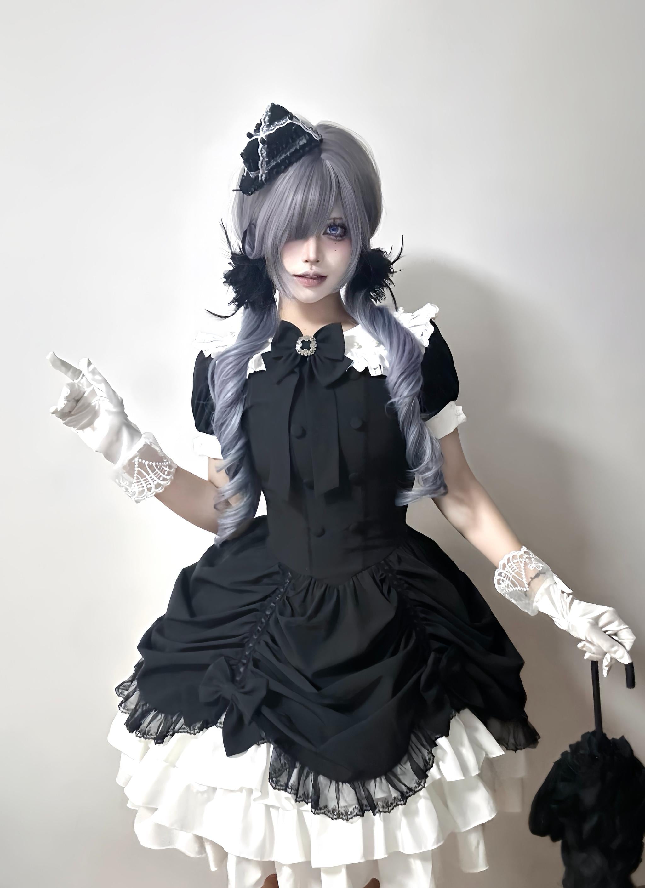 Obsidian - Gothic Lolita OP Dress, Irregular Collar with Pearls (L M S XL) 44789:822273