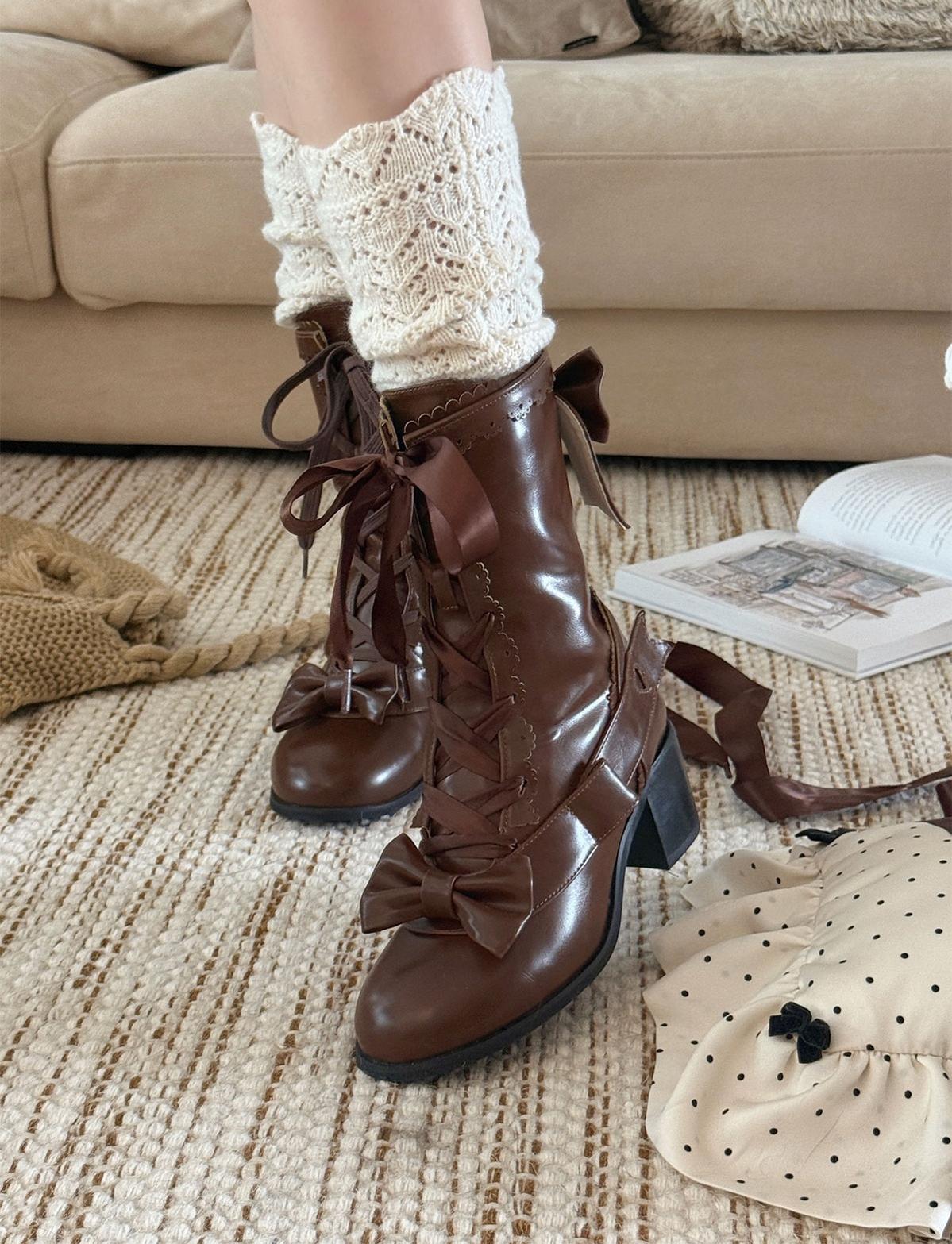 Sheep Puff - Sheepy Hoofies - Kawaii Lolita Mid-Calf Boots, Side Zipper 43898:788072