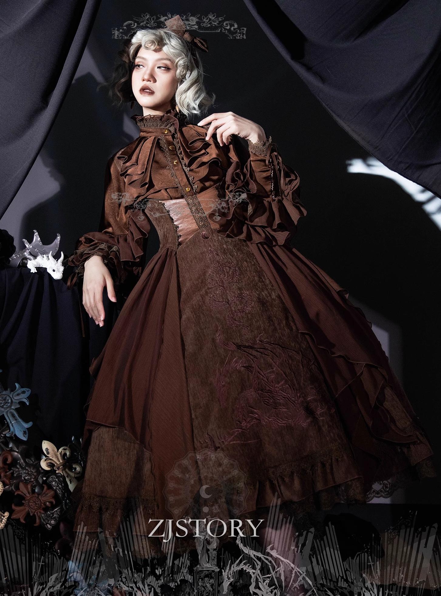 ZJstory~Dragon Bone Cemetery~Gothic Lolita JSK Set with Dragon and Snake Skeleton Embroidery 42699:750639