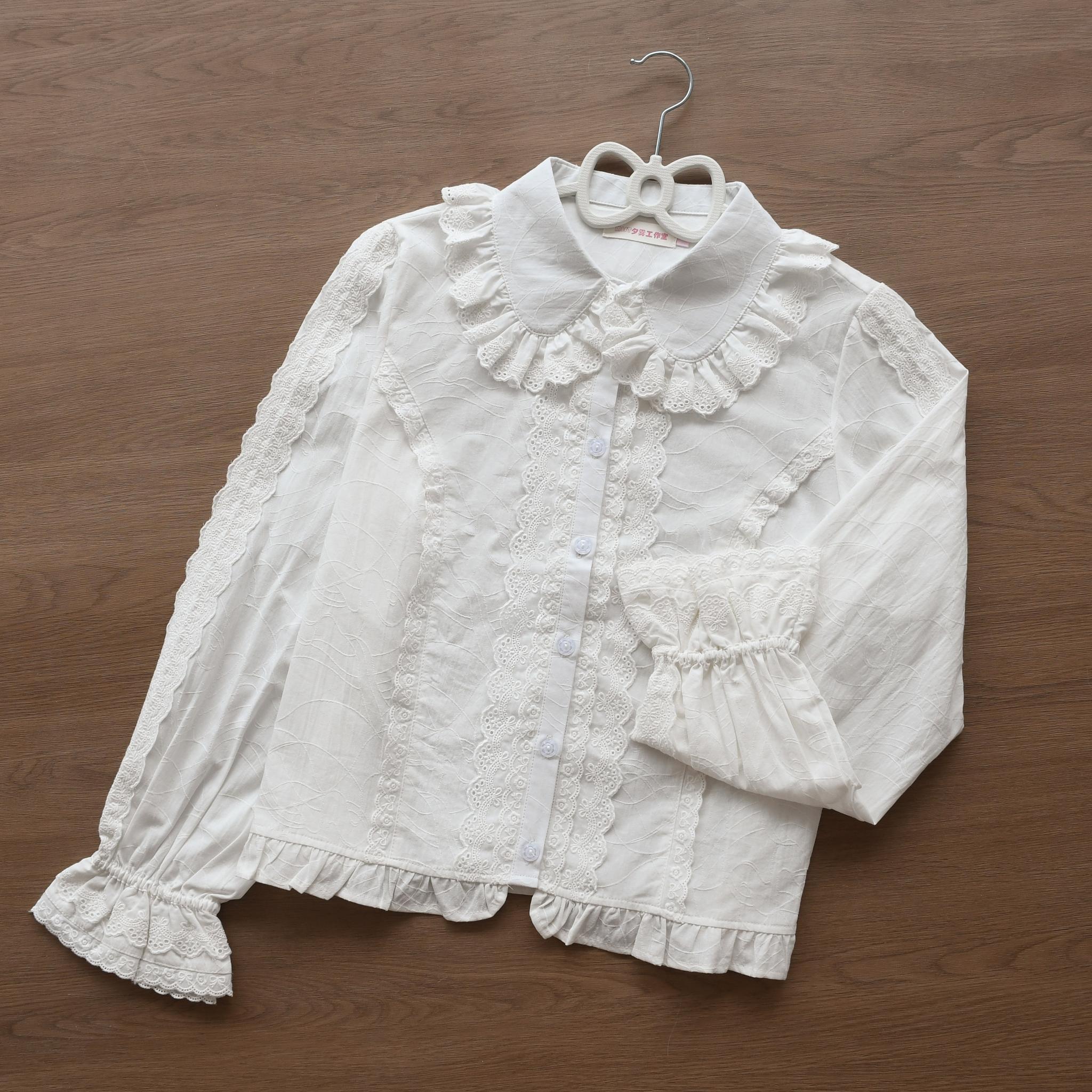 MIST - Lily - Kawaii Lolita Blouse Soft Girl Bubble Puff Sleeve S White