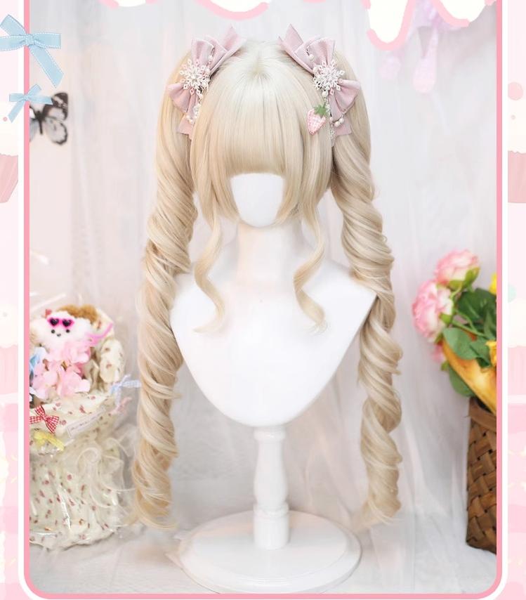 Dalao Home - Sweet Lolita Wig Roman Roll Double Ponytails Wig Beige Gold