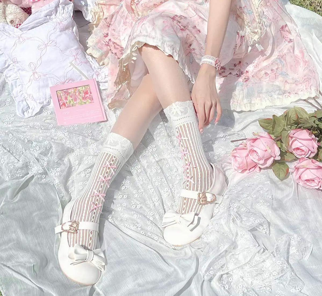 Sheep Puff~Hug Bear~Sweet Lolita Heel Shoes Bear Metal Buckle Bow Shoes 35 Patent Leather White - Low Heel 