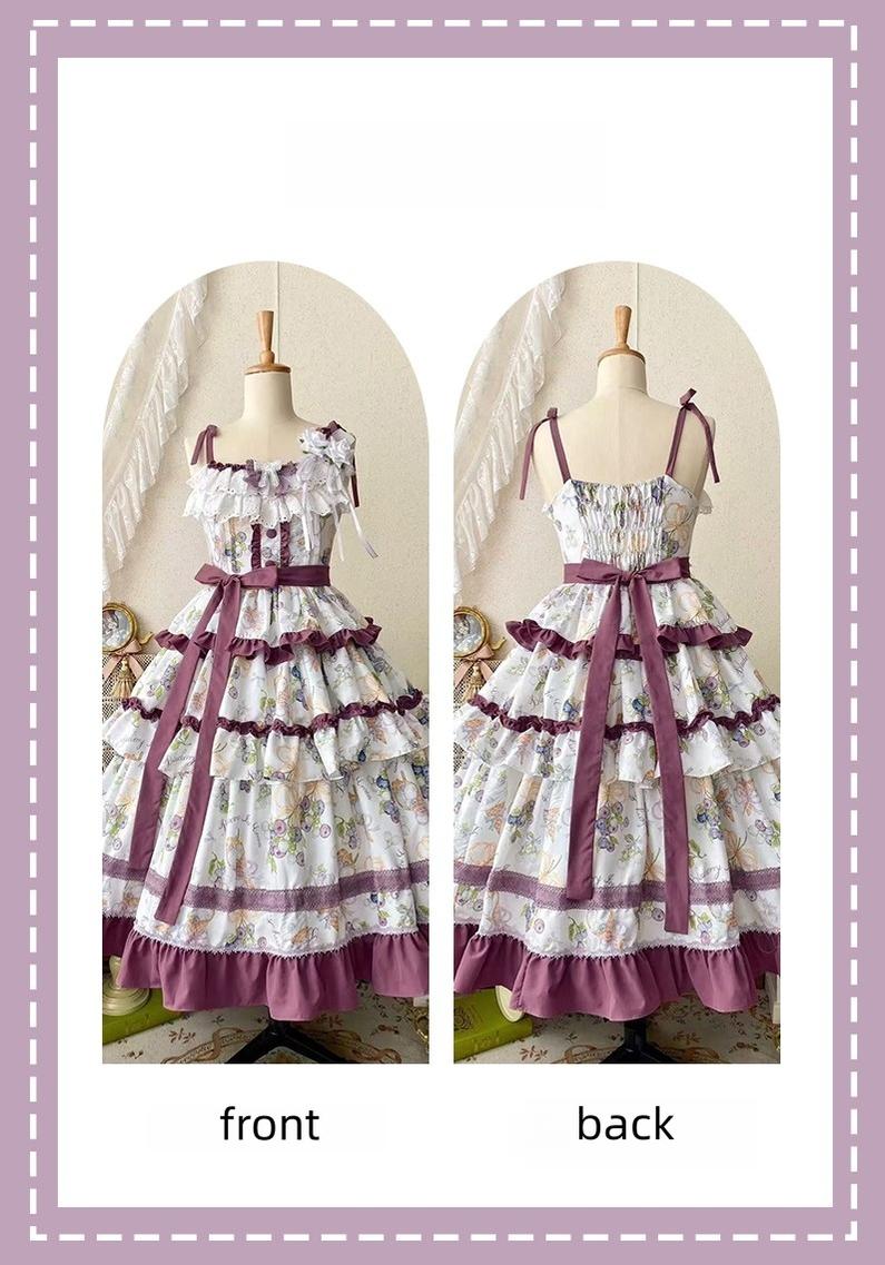 Qianmu - Blueberry Midsummer - Country Lolita Tiered JSK, Blueberry Print 44322:805664