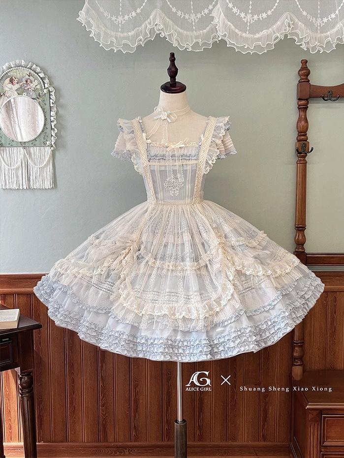 Alice Girl~Elegant Lolita Embroidered Apron with Adjustable Strap 42988:761126