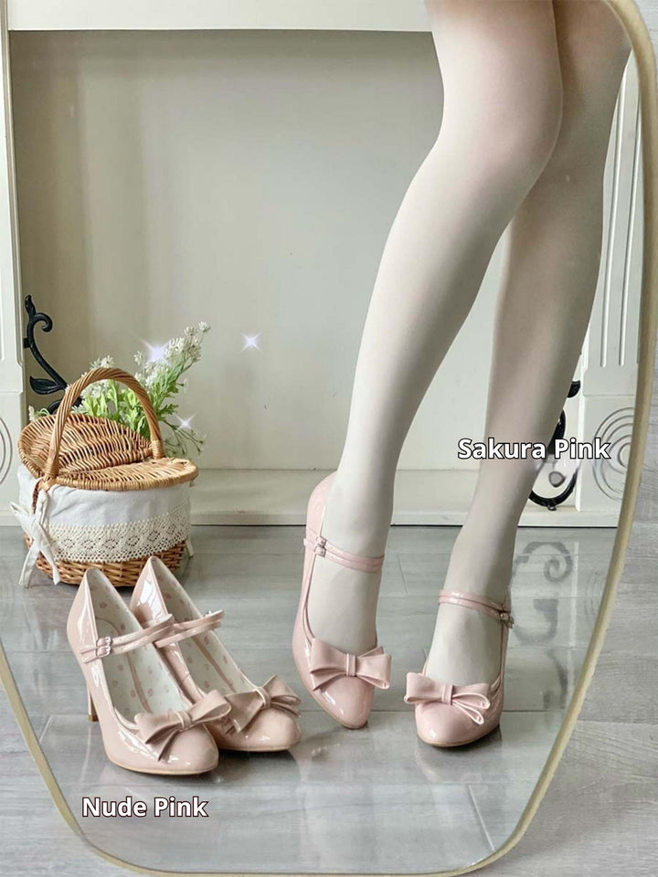 Pure Tea For Dream~Coco Sweet~Elegant Lolita Shoes Pointed Toe Heels with Bow 42298:740632