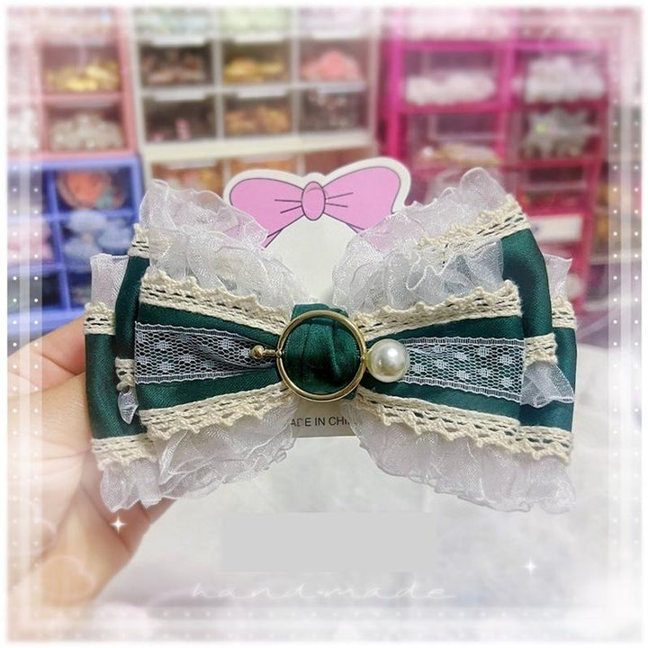 MoXiaoqing Handmade~Elegant Lolita HeaddressDark Green Butterfly Hair Accessory Choker Dark green large bow hair clip  