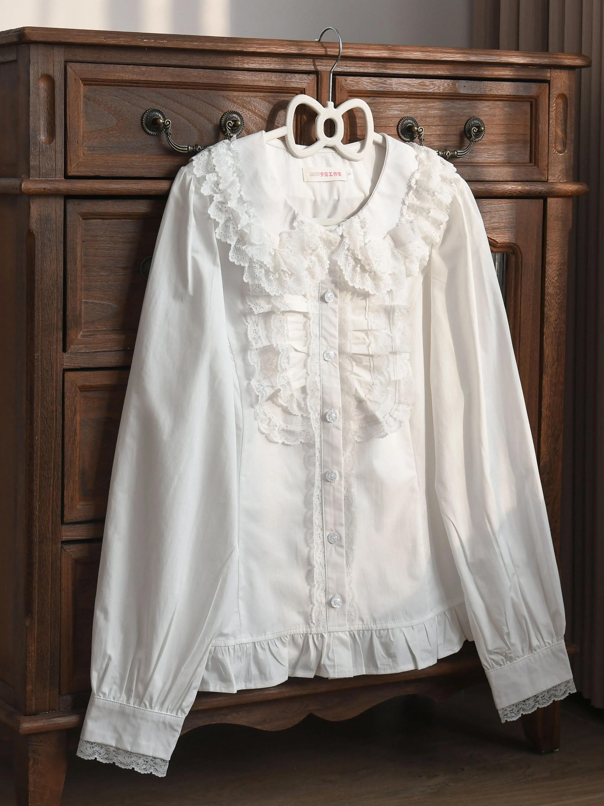 MIST - Half Sugar Milk Cake - Kawaii Lolita Blouse Peter-pan Collar and Puffy Sleeve Shirt Creamy white S