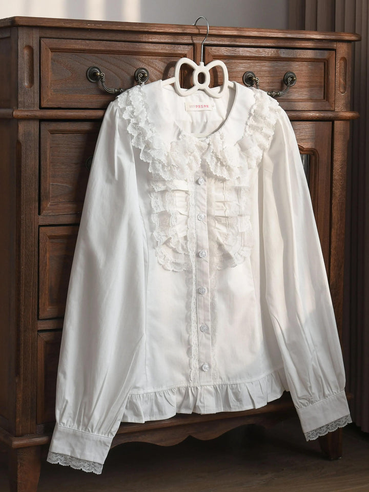 MIST~Half Sugar Milk Cake~Kawaii Lolita Blouse Peter-pan Collar and Puffy Sleeve Shirt Creamy white S