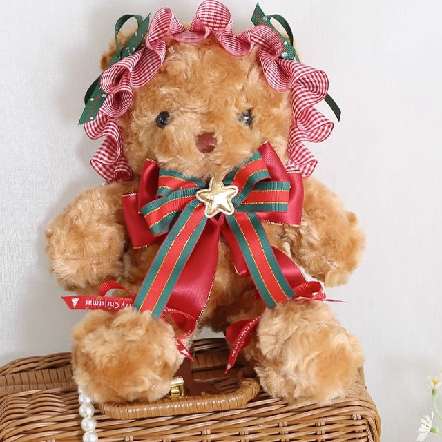 Xiaogui~Kawaii Lolita Brown Bear Christmas Bag Christmas bear (30 cm/ 11.8 inches) with a pearl necklace  