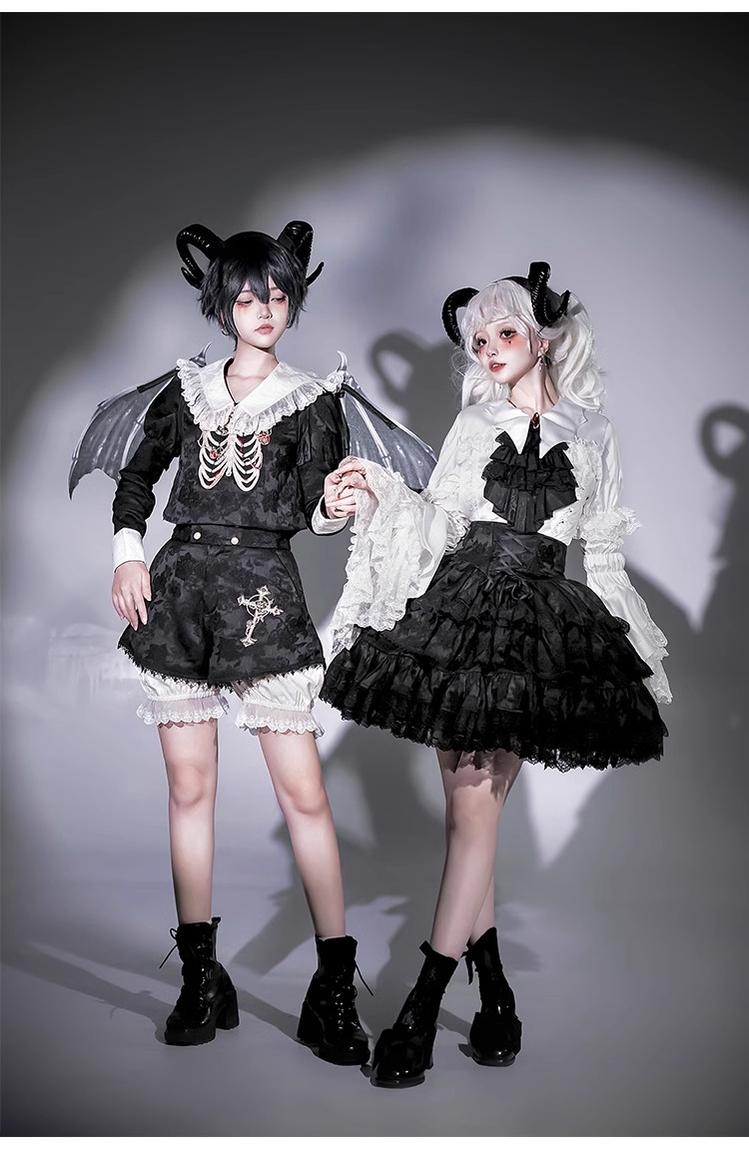 CastleToo~Crossbone~Ouji Lolita Shorts Suit Gothic Lolita Top and Blouse