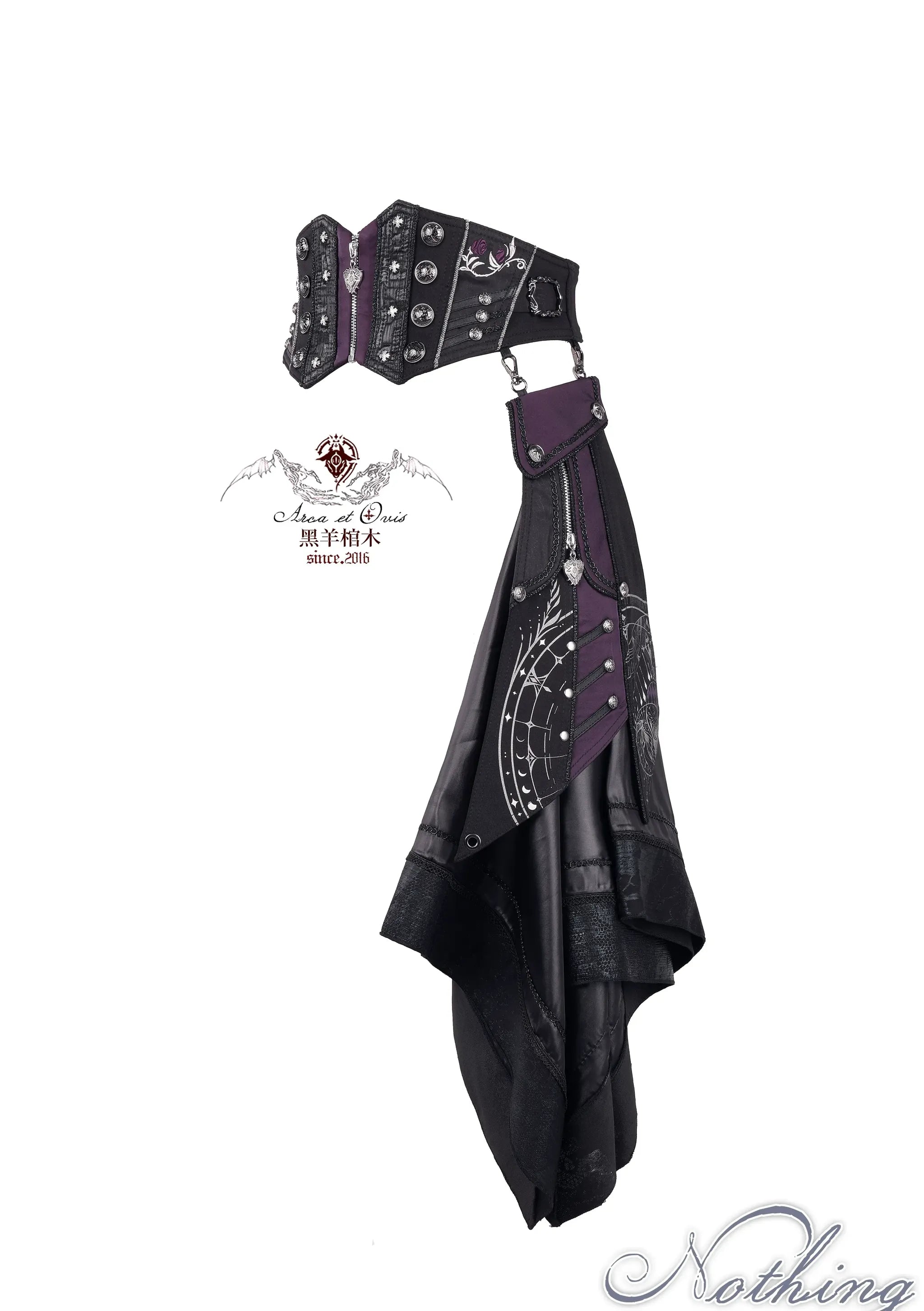 Nothing - Gothic Lolita Waist Cincher, Star and Moon Print Dress Train (Purple / L M S) 45590:854737